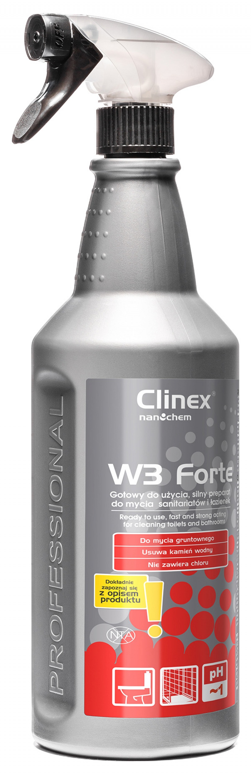 Curatare bai, CLINEX W3 Forte, 1 litru, cu pulverizator, solutie forte, curatare toalete si bai - vectordirect.ro