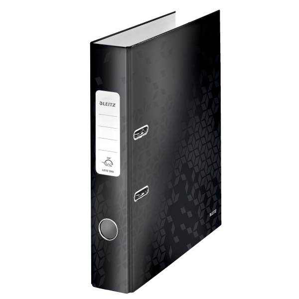 Biblioraft Leitz 180° WOW, carton laminat, partial reciclat, FSC, A4, 52 mm, negru