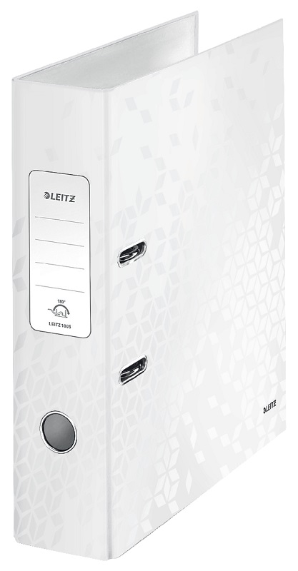 Bibliorafturi carton, Biblioraft Leitz 180° WOW, carton laminat, partial reciclat, FSC, A4, 80 mm, alb - vectordirect.ro