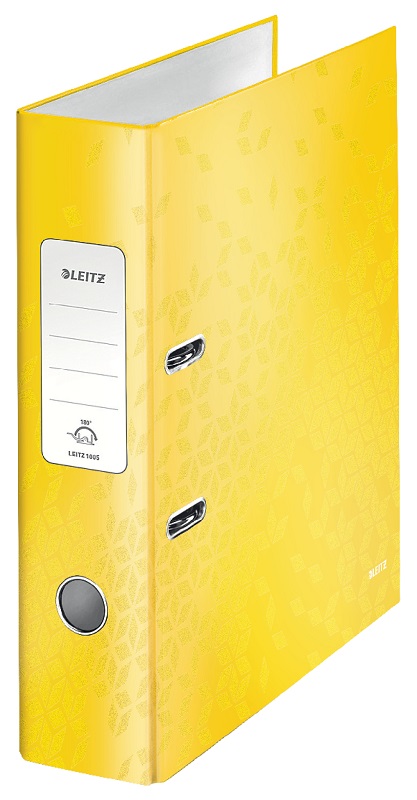 Leitz, Biblioraft Leitz 180° WOW, carton laminat, partial reciclat, FSC, A4, 80 mm, galben - vectordirect.ro