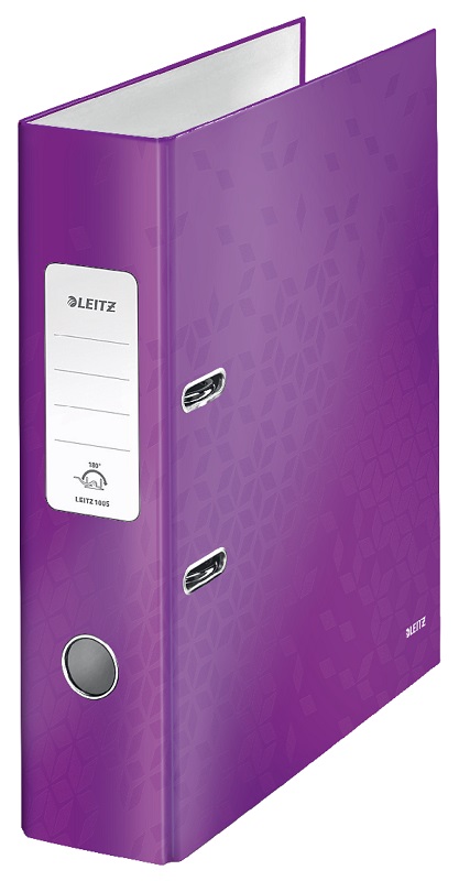 Biblioraft Leitz 180° WOW, carton laminat, partial reciclat, FSC, A4, 80 mm, mov