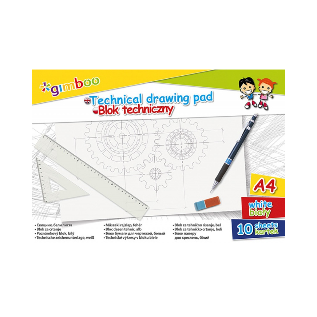 Bloc desen A4, 10 file - 150gsm, coperta carton, GIMBOO - foi albe
