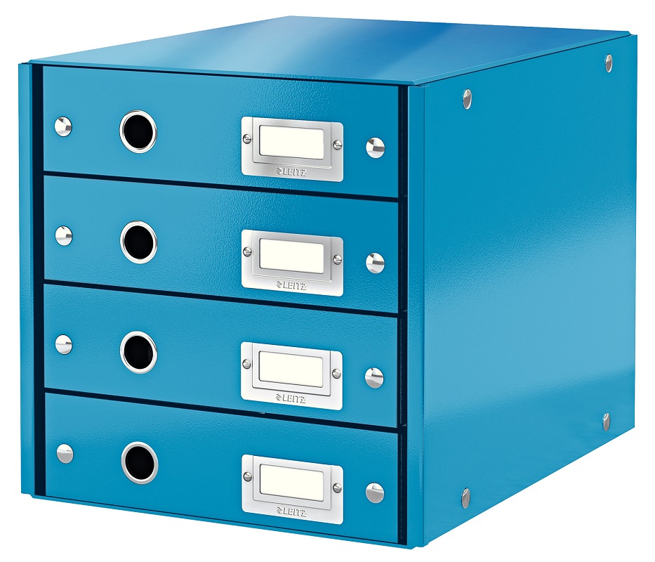 Toate produsele, Cabinet cu sertare LEITZ WOW Click & Store, 4 sertare, carton laminat, A4, albastru - vectordirect.ro