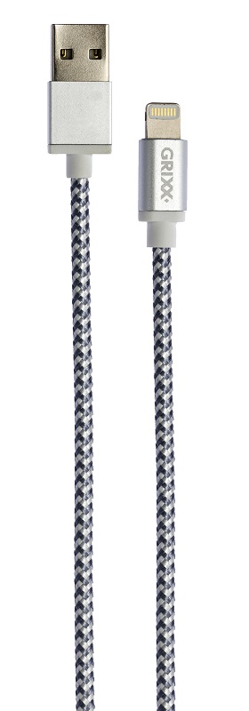 Toate produsele, Cablu date GRIXX - 8-pin to USB Apple MFI License, impletit, lungime 3m - gri/alb - vectordirect.ro