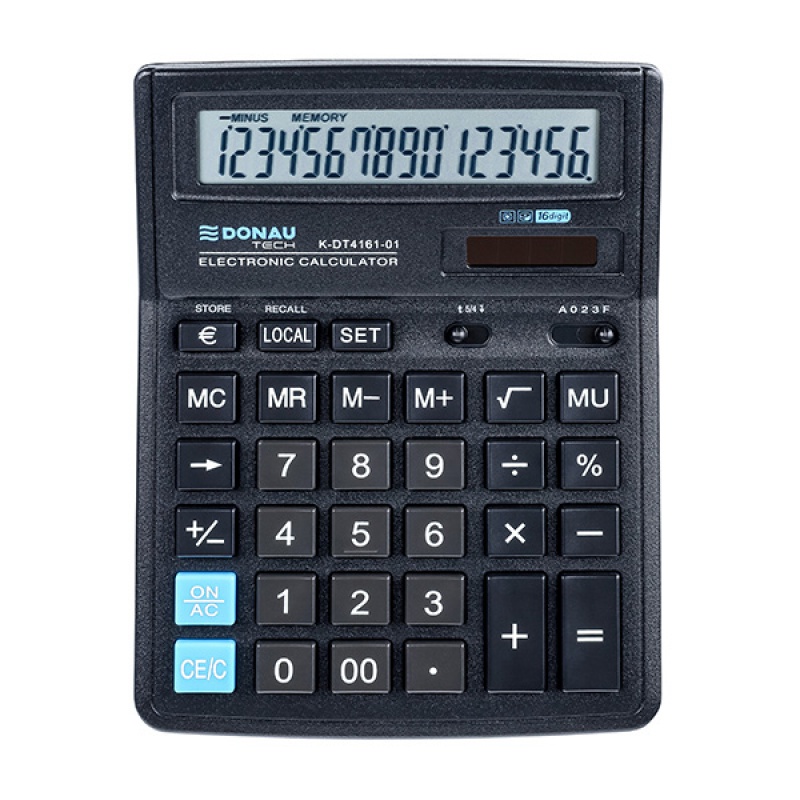 Toate produsele, Calculator de birou, 16 digits, 193 x 143 x 38 mm, Donau Tech DT4161 - negru - vectordirect.ro