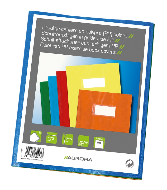 Rechizite scolare, Coperta PP - 120 microni, cu eticheta, pentru caiet A5, 5 buc/set, AURORA - culori asortate - vectordirect.ro