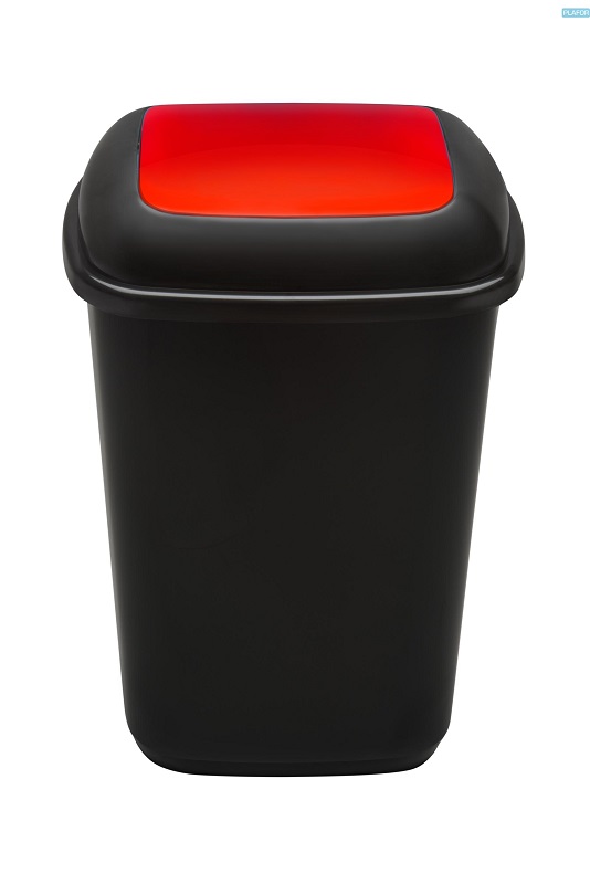Cosuri colectare selectiva, Cos plastic reciclare selectiva, capacitate 28l, PLAFOR Quatro - negru cu capac rosu - metal - vectordirect.ro