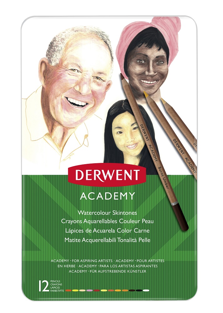 Creioane acuarela DERWENT Academy, tonurile pielii, 12 buc/set, diverse culori