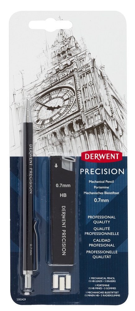 Creion mecanic metalic DERWENT Professional, HB 0.7 mm, rezerve mine si radiere incluse, negru