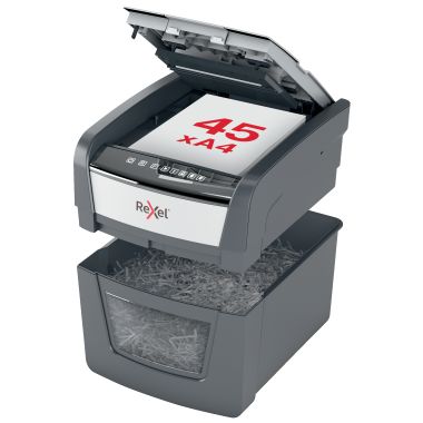 Distrugator documente automat REXEL OPTIMUM  45X, P4, cross-cut (confeti), 45 coli, cos 20l, negru-g
