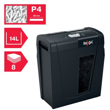 Distrugator documente manual REXEL SECURE X 8, P4, cross-cut (confeti), 8 coli, 14l, negru