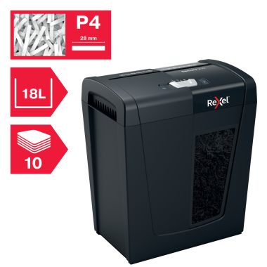 Distrugator documente manual REXEL SECURE X10, P4, cross-cut (confeti), 10 coli, 18l, negru
