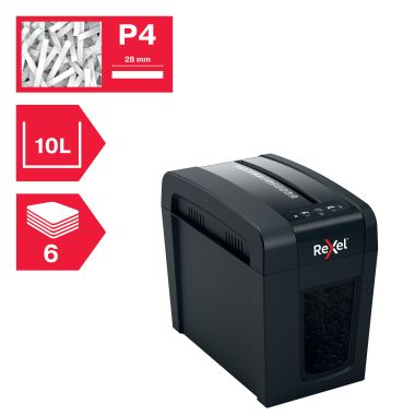 Distrugator documente manual REXEL SECURE X 6 Slim, P4, cross-cut (confeti), 6 coli, 10l, negru