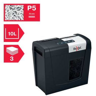 Distrugator documente manual REXEL SECURE MC3, P5, micro-cut (particule), 3 coli, 10l, negru-arginti