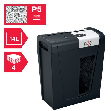 Distrugator documente manual REXEL SECURE MC4, P5, micro-cut (particule), 4 coli, 14l, negru-arginti