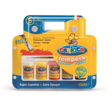 Tempera super lavabila,  5 culori x 25ml/set + pensula gratis, CARIOCA Tempera