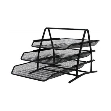 Set 3 tavite metalice Mesh, suprapozabile, Q-Connect - negru