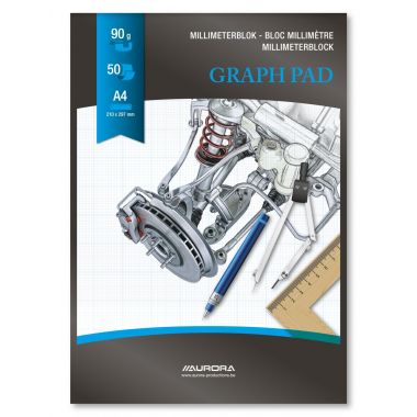 Hartie milimetrica A4,  50 file - 90g/mp, AURORA Raphael - fond albastru