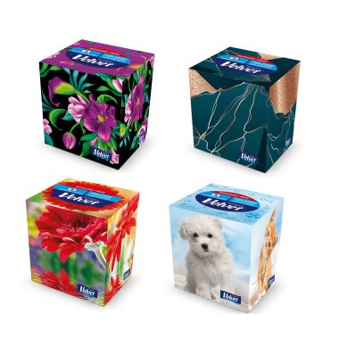 Servetele cosmetice, 3 straturi, 60 buc/cutie, VELVET Style-Cube - albe