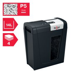 Campanie Rexel, Distrugator documente manual REXEL SECURE MC4, P5, micro-cut (particule), 4 coli, 14l, negru-arginti - vectordirect.ro