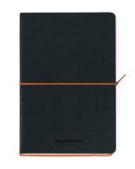 Papetarie Aurora, Caiet A5, 192 file-hartie cream FSC80 g/mp, coperta soft-touch negru-portocaliu,AURORA Tesoro-dictan - vectordirect.ro