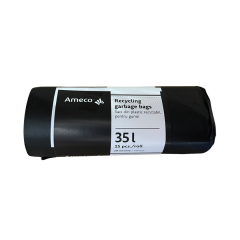 Produse esentiale de curatenie, Saci plastic reciclabil, standard, 35L, 50x60cm, 20 microni, 15buc/rola, Ameco - negri - vectordirect.ro