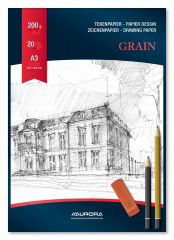 Rechizite scolare Kensington Aurora, Bloc desen A3, 20 file - 200g/mp, AURORA Grain - Carton alb premium pentru artiști - vectordirect.ro