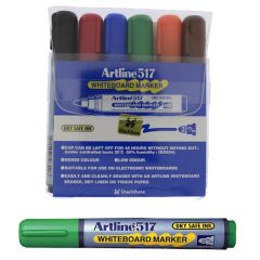 Accesorii table magnetice, Marker pentru tabla de scris ARTLINE 517 - Dry safe ink, varf rotund 2.0mm, 6 culori/set - vectordirect.ro