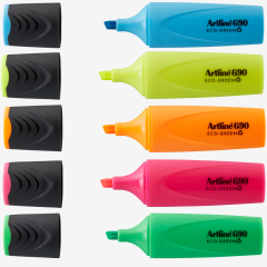 Textmarkere Artline, Textmarker ARTLINE 690 Eco Green, varf tesit 1.0-4.0mm, 4 culori/set - vectordirect.ro