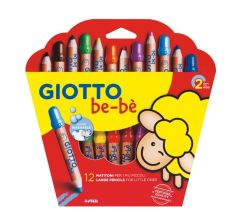 Rechizite scolare BIC Giotto, Creioane colorate jumbo + ascutitoare, 12 culori/cutie, GIOTTO be-be - vectordirect.ro