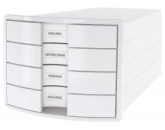 Produse Eco-Friendly Han, Suport plastic cu 4 sertare pt. documente, HAN Impuls 2.0 - alb - sertare albe - vectordirect.ro