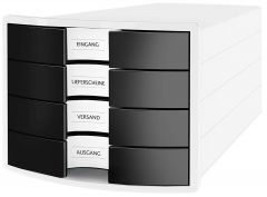 Produse Eco-Friendly Han, Suport plastic cu 4 sertare pt. documente, HAN Impuls 2.0 - alb - sertare negre - vectordirect.ro