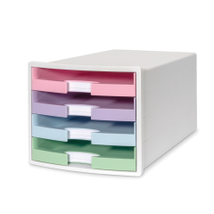 Suporturi accesorii birou Leitz Han, Suport plastic cu 4 sertare pt. documente, HAN Impuls (open) - alb - sertare culori pastel - vectordirect.ro