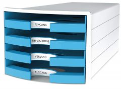 Cutii arhivare, alonje, Suport plastic cu 4 sertare pt. documente, HAN Impuls 2.0 (open) - alb - sertare bleu - vectordirect.ro