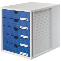 Tavite pentru documente, Suport plastic cu 5 sertare pentru documente, HAN - gri deschis - sertare albastre - vectordirect.ro
