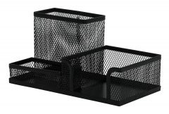 Birotica Kartia Q-connect, Organizer metalic Mesh, de birou, 3 compartimente, Q-Connect - negru - vectordirect.ro