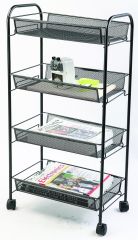 Birotica Han Q-connect, Suport metalic Mesh, mobil, cu 4 tavite pentru stocare, Q-Connect - negru - vectordirect.ro