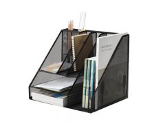 Birotica Han Q-connect, Organizer metalic Mesh, de birou, tavite+suporti de reviste, 7 compartimente, Q-Connect - negru - vectordirect.ro