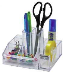 Tavite pentru documente, Suport plastic pentru accesorii de birou, 8 compartimente, 148 x 87mm, KEJEA - transparent - vectordirect.ro