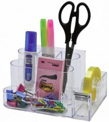 Tavite pentru documente, Suport plastic pentru accesorii de birou, 7 compartimente, 168 x 78mm, KEJEA - transparent - vectordirect.ro