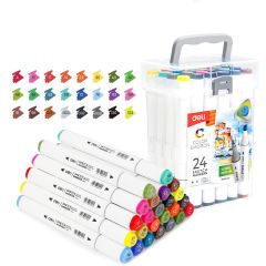 DELI, SET 24 MARKERE SKETCHING VARF DUBLU ROTUND 1MM/TESIT 7MM CUT PLASTIC COLOR EMOTION DELI - vectordirect.ro
