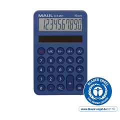 Cutii arhivare, alonje Maul, Calculator de buzunar Maul ECO MD1, 10 digits, realizat din plastic reciclat, incarcare solara-bleu - vectordirect.ro