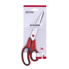 Birotica Opus Office Products, Foarfeca otel ergonomica, 25cm, rubber grip, Office Products - maner rosu/negru - vectordirect.ro
