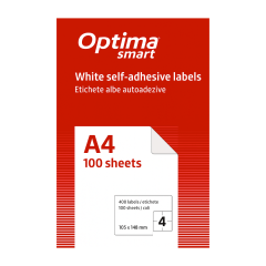Etichete autoadezive albe, Etichete albe autoadezive 4/A4, 105 x 148 mm, 100 coli/top, Optima Smart - vectordirect.ro