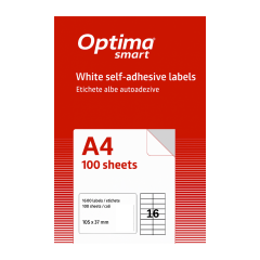 Etichete autoadezive albe, Etichete albe autoadezive 16/A4, 105 x 37 mm, 100 coli/top, Optima Smart - vectordirect.ro