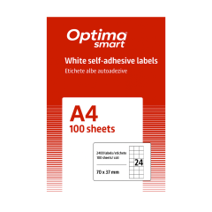 Etichete autoadezive albe, Etichete albe autoadezive 24/A4, 70 x 37 mm, 100 coli/top, Optima Smart - vectordirect.ro