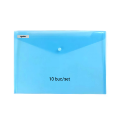Mape din plastic Optima, Mapa PP protectie documente A7 landscape, inchidere cu capsa, 10/set, Optima - albastru transparent - vectordirect.ro