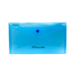 Mape din plastic Optima, Mapa PP protectie documente DL landscape, inchidere cu capsa, 10/set, Optima - albastru transparent - vectordirect.ro