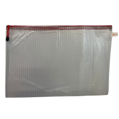 Mape cu fermoar, Mapa mesh PVC, pentru protectie documente A3, 280 microni, translucenta, cu fermoar rosu, Optima - vectordirect.ro