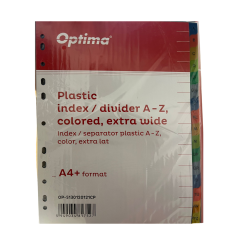 Papetarie Noki Optima, Index plastic color, A4+, extra wide, 120 microni, alfabetic A-Z, Optima - vectordirect.ro